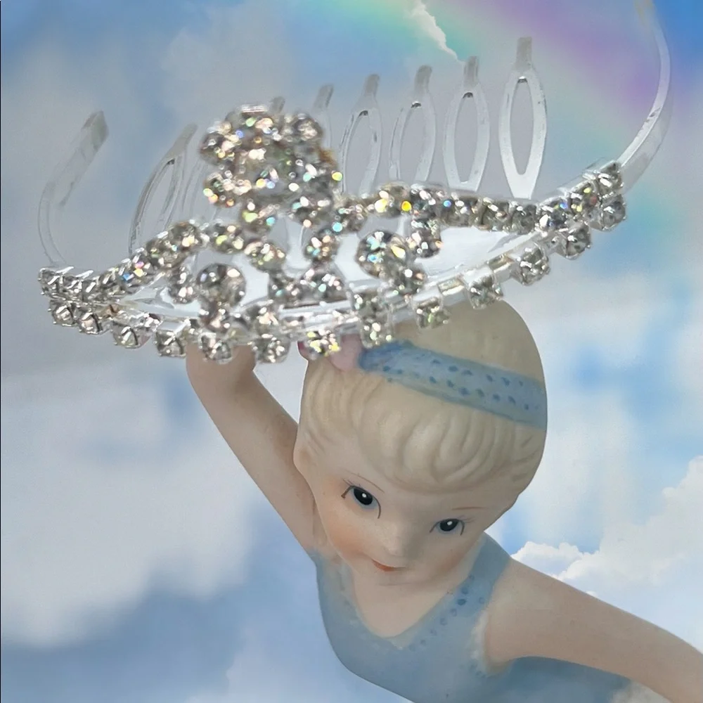 Vtg Rhinestone Flower Tiara Comb
